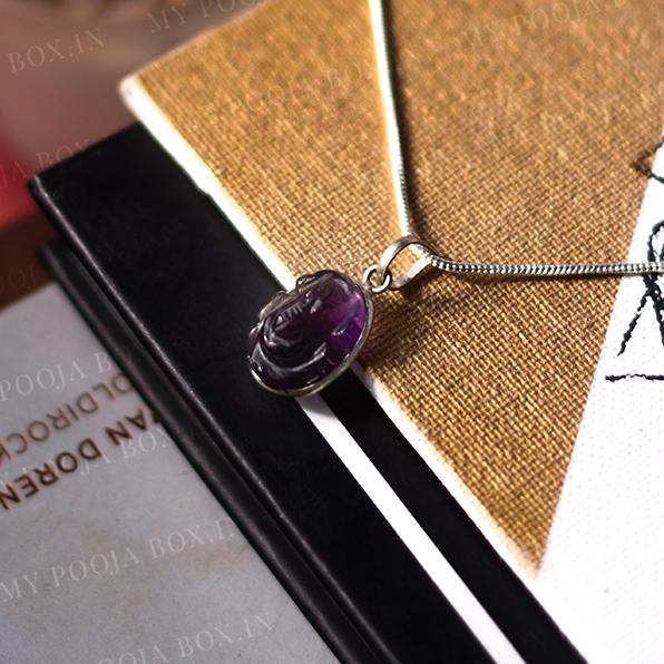 Amethyst Engraved Ganesha Healing Crystal Pendant