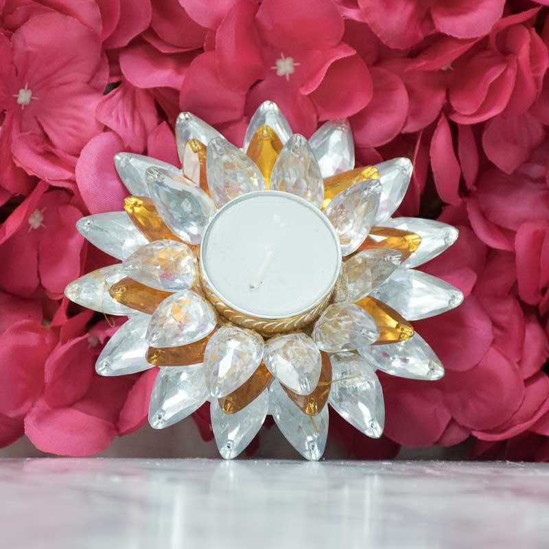 Orange & White Lotus Candle Holder