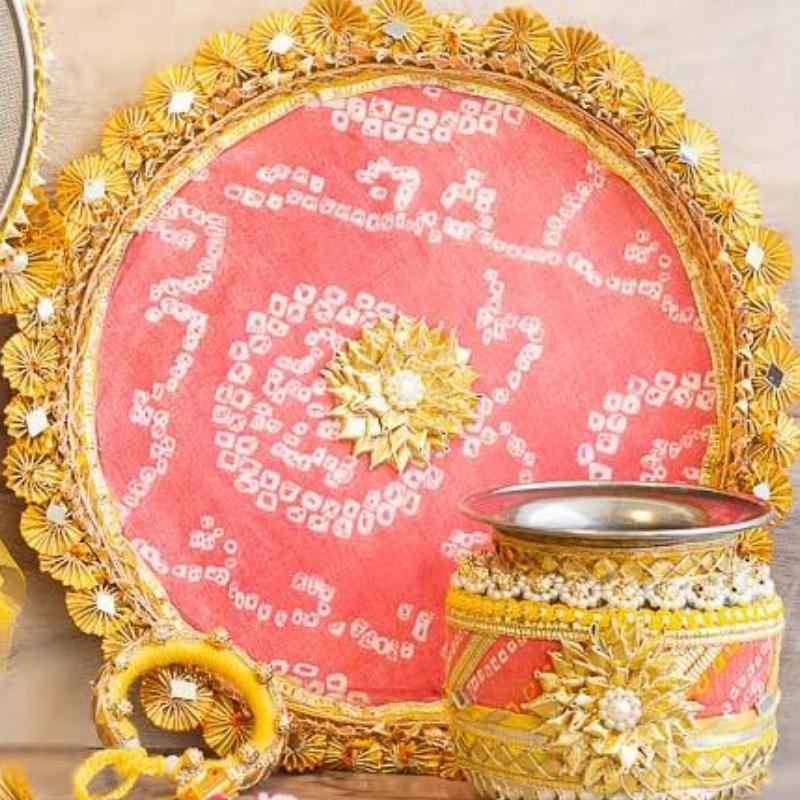 Peach & Gold Pooja Thali