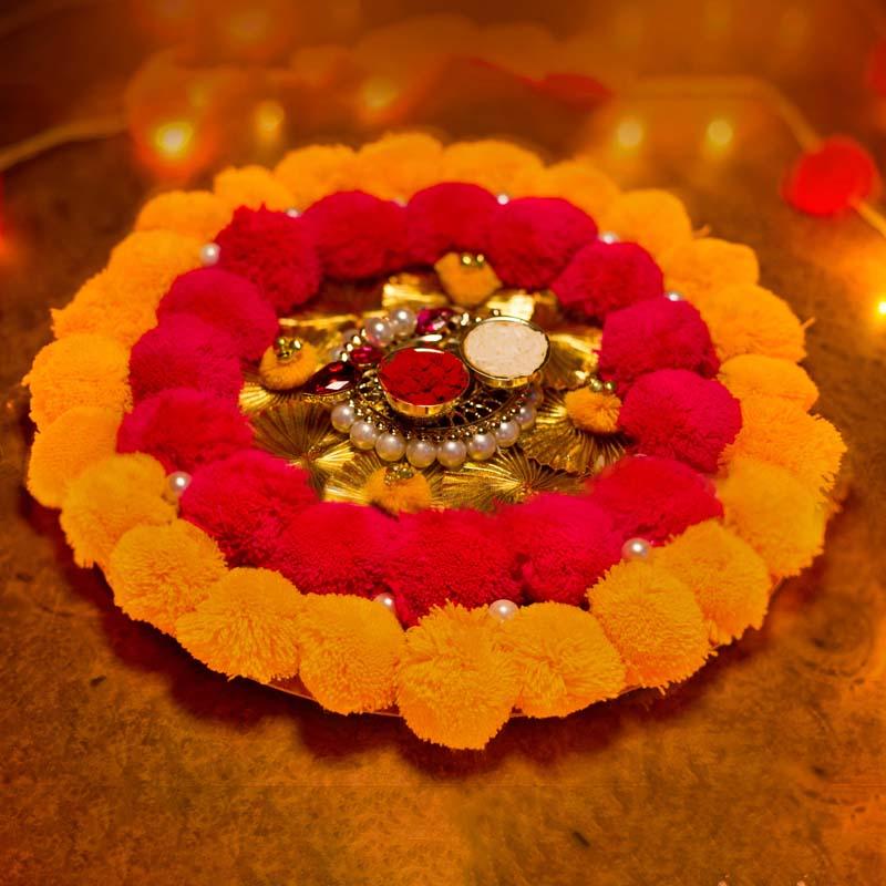 Pom Pom Decorative Tilak Akshat Pooja Thali