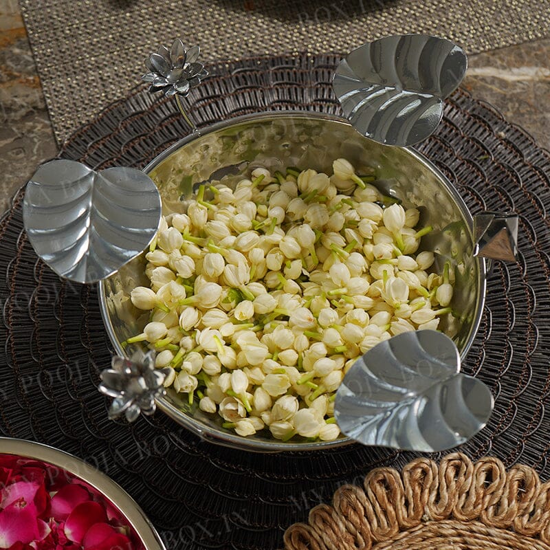Luxury Silver Finish Lotus Urli