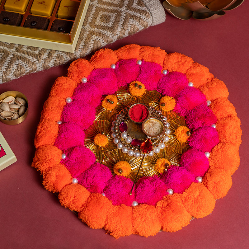 Pom Pom Decorative Tilak Akshat Pooja Thali