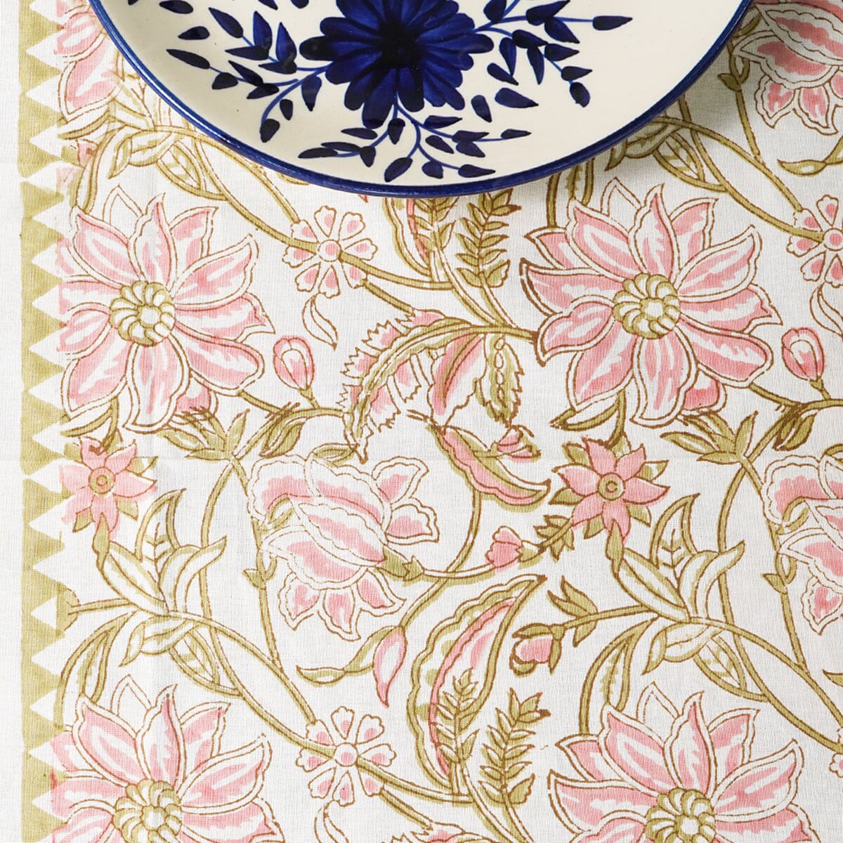 Afjali Tulip Floral Block Printed Table Cloth