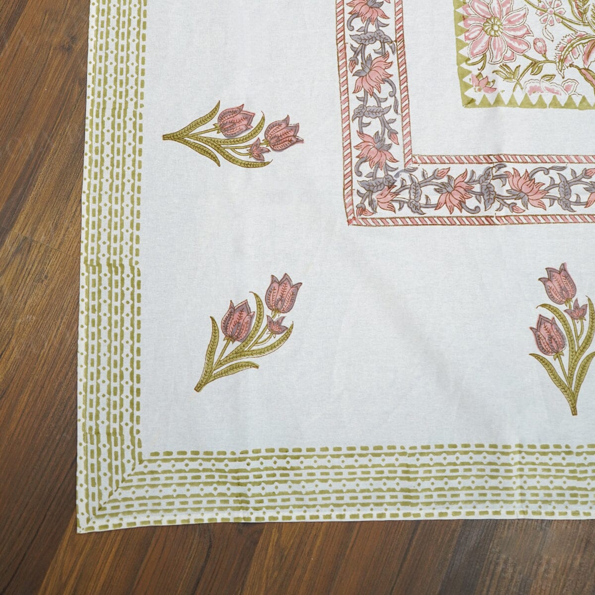 Afjali Tulip Floral Block Printed Table Cloth