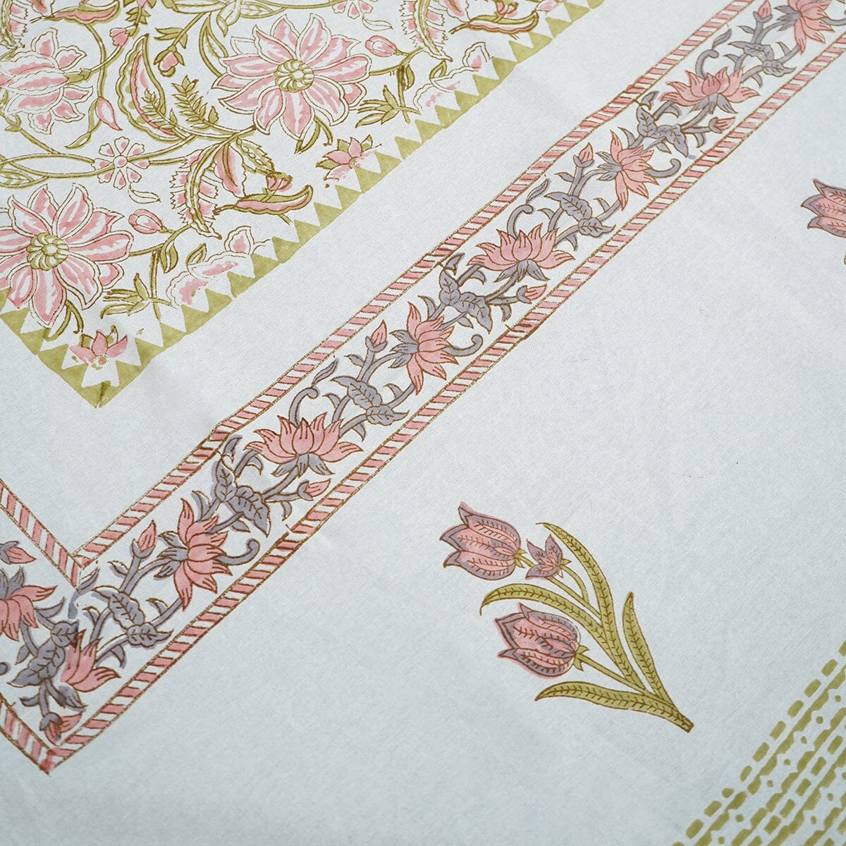 Afjali Tulip Floral Block Printed Table Cloth