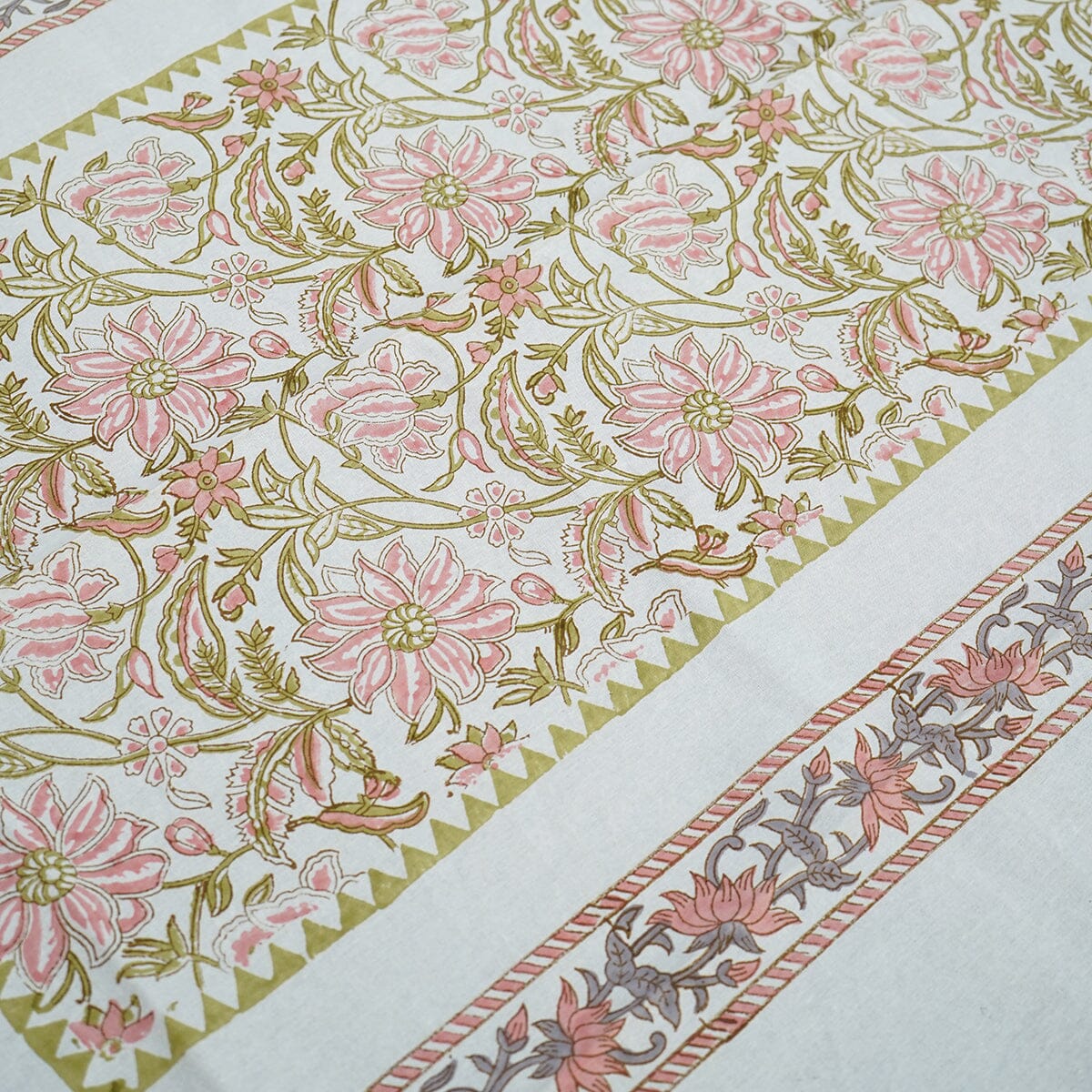Afjali Tulip Floral Block Printed Table Cloth