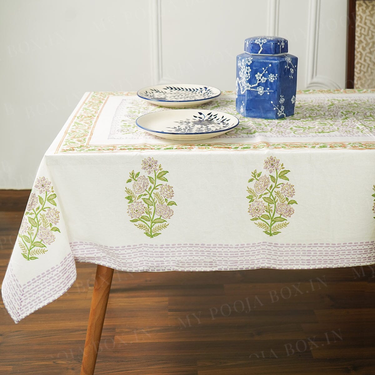 Dahlia Floral Block Printed Tablecloth