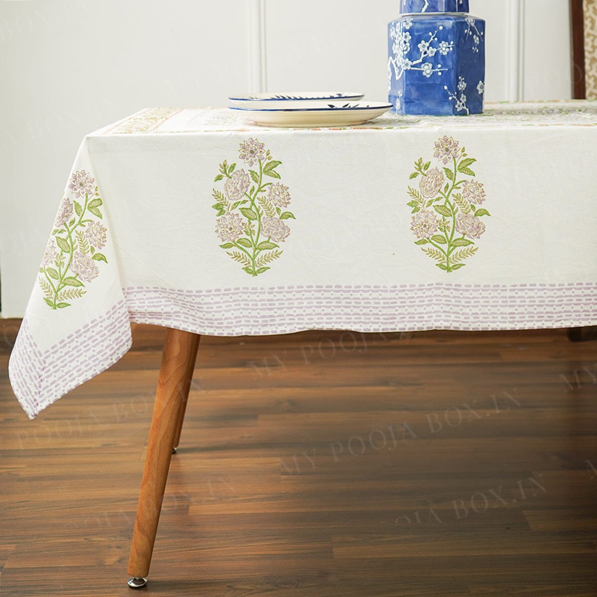 Dahlia Floral Block Printed Tablecloth