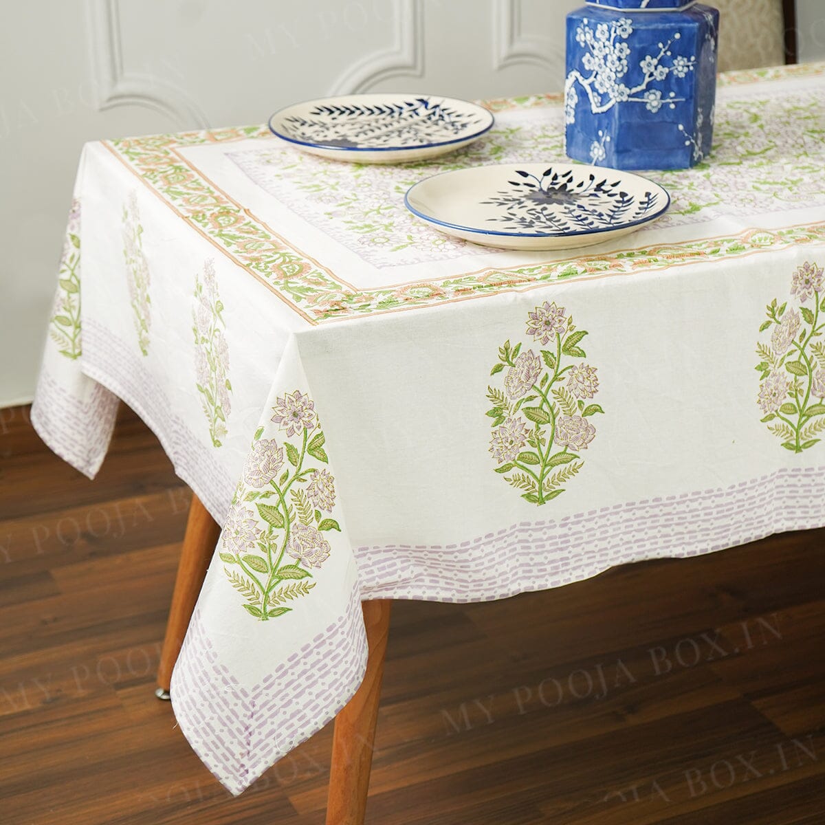 Dahlia Floral Block Printed Tablecloth