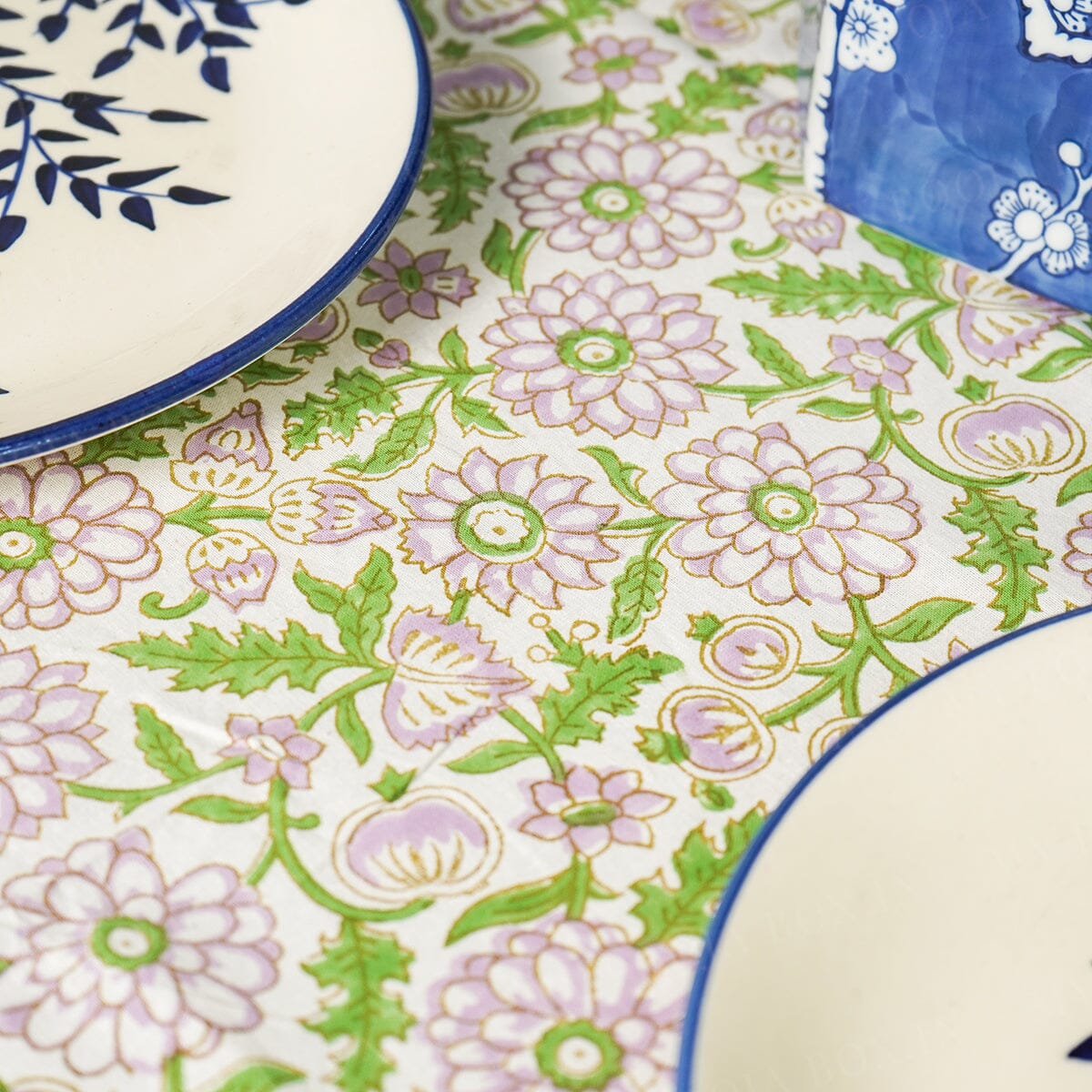 Dahlia Floral Block Printed Tablecloth