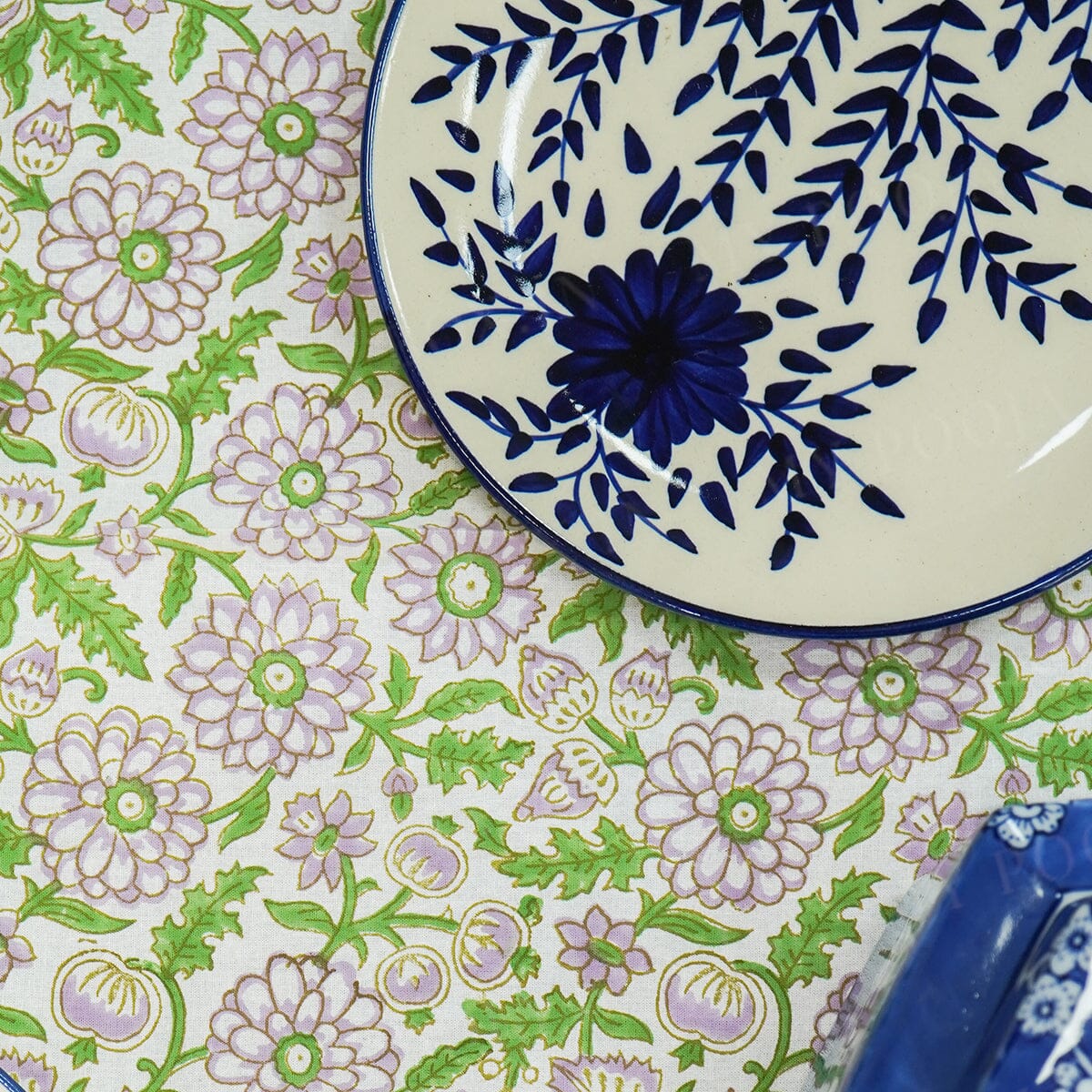 Dahlia Floral Block Printed Tablecloth