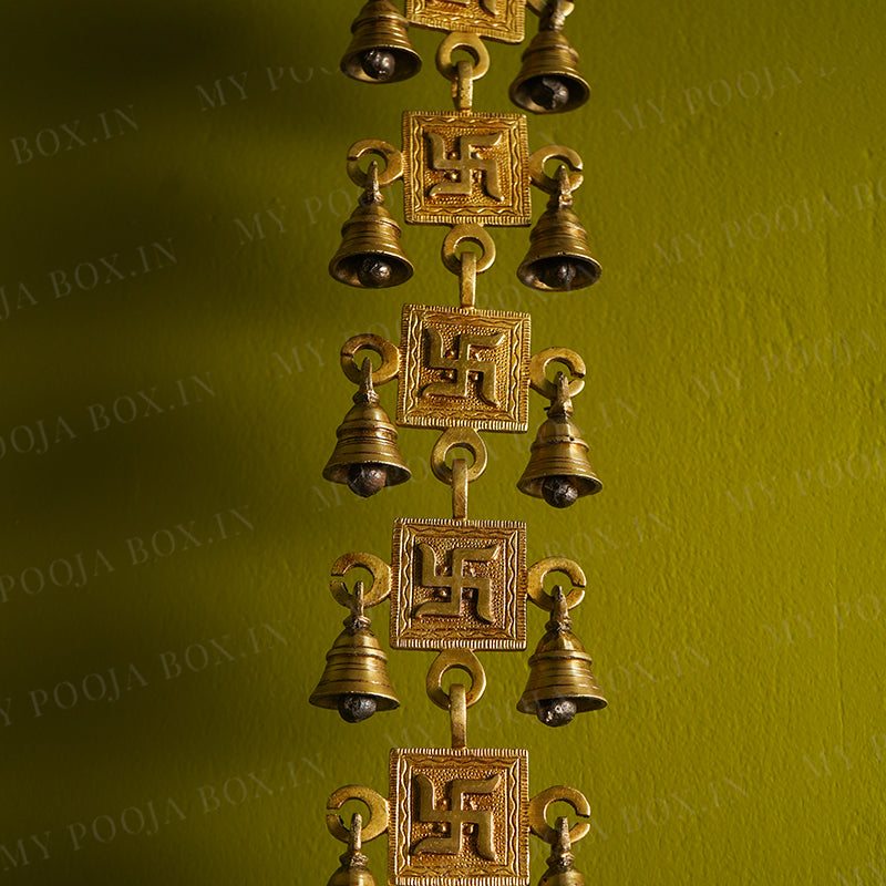 Antique Brass Door/Wall Hanging 11 Bells with Engraved Swastik