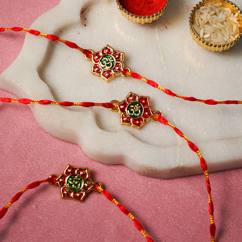 Floral OM Red Rakhi