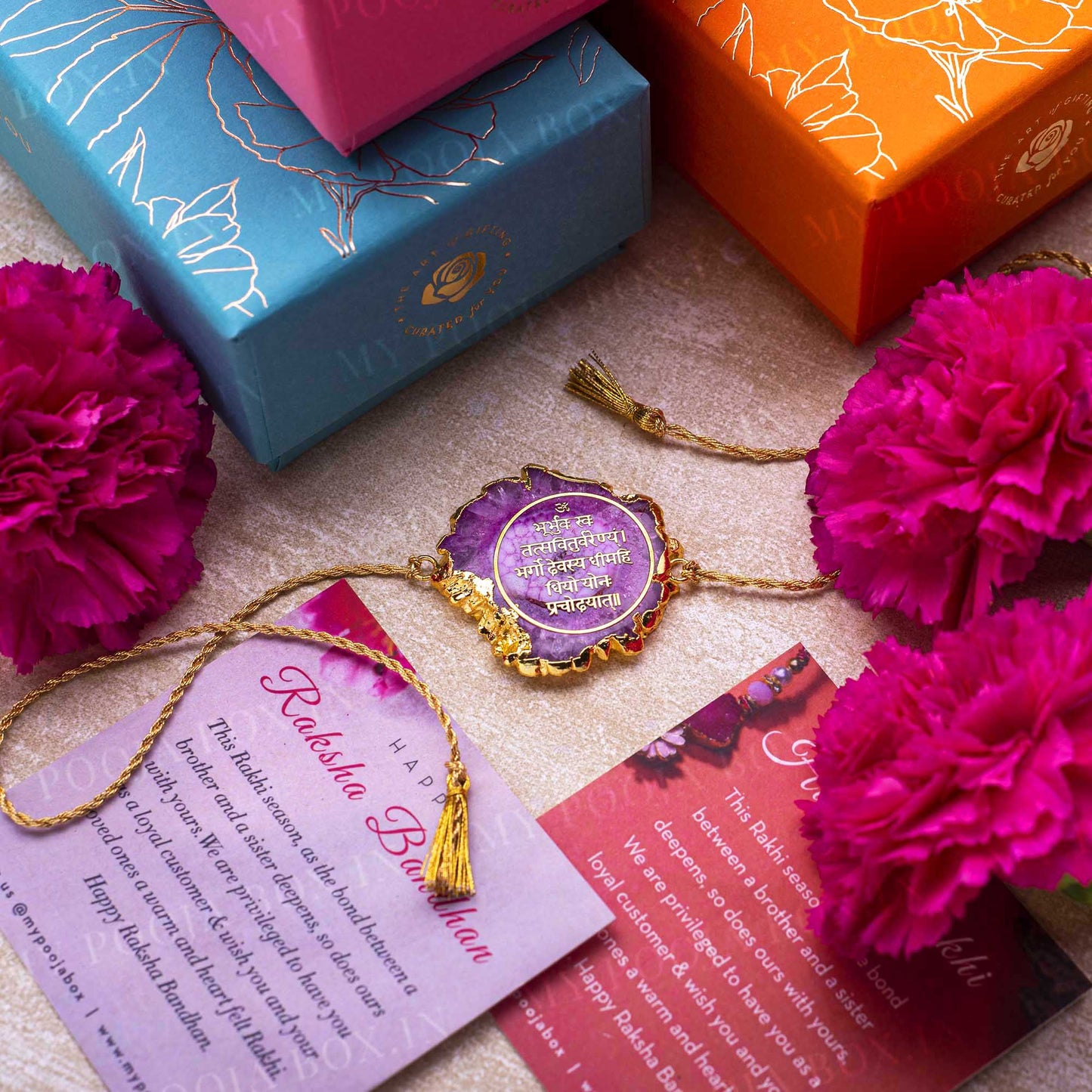 Gayatri Mantra Purple Agate Stone Rakhi