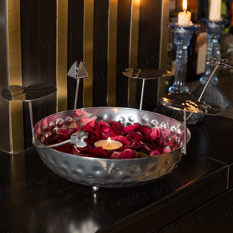 Luxury Silver Finish Lotus Urli