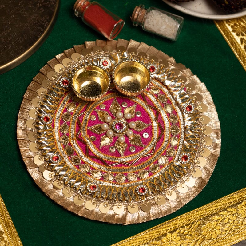 Rajwada Gota Patti Golden Pooja Thali 6"
