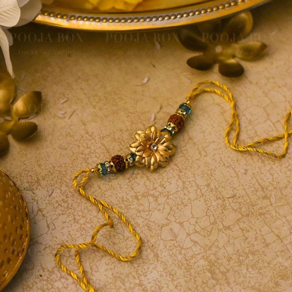 24K Gold Foil Floral Rudraksh Rakhi Rakhi