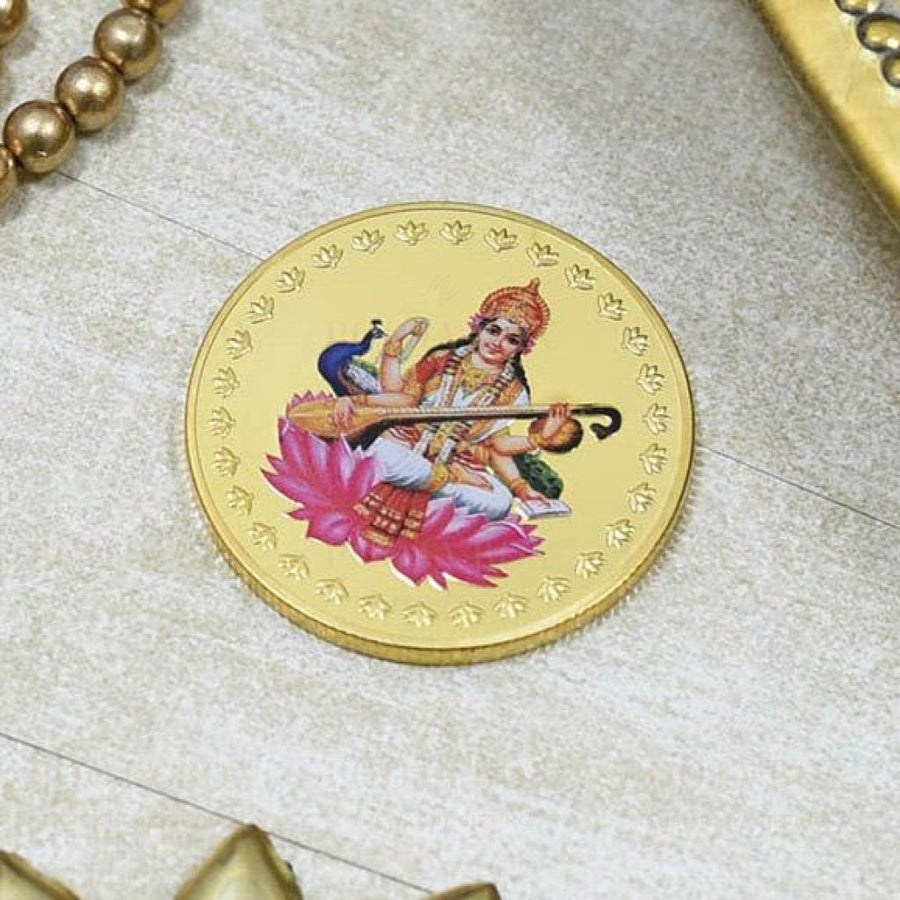 24K Gold Foil Saraswati Coin & Bar