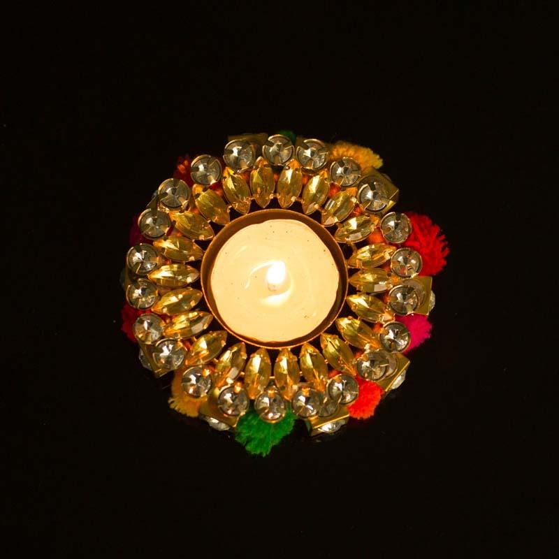 Pretty Pom-Pom & Crystal Decorative Candle