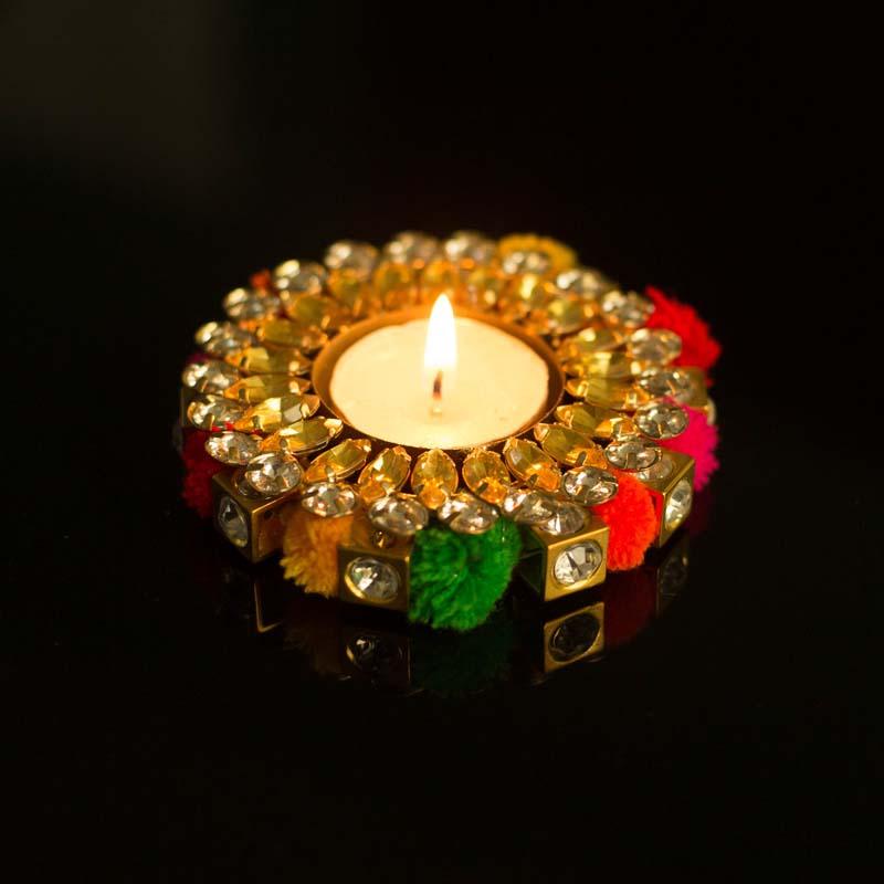 Pretty Pom-Pom & Crystal Decorative Candle