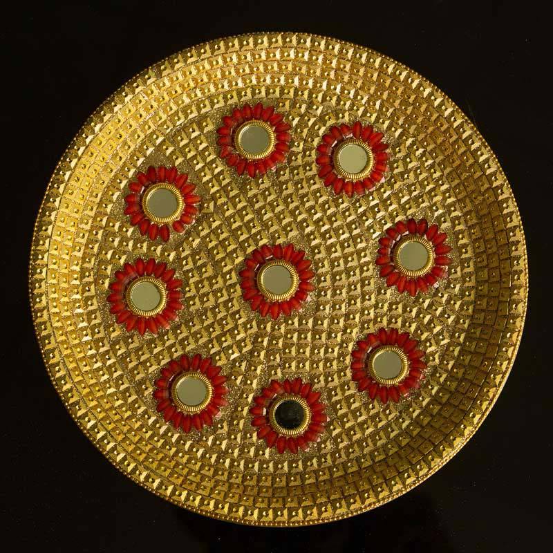 Embellished Thali - Golden & Red