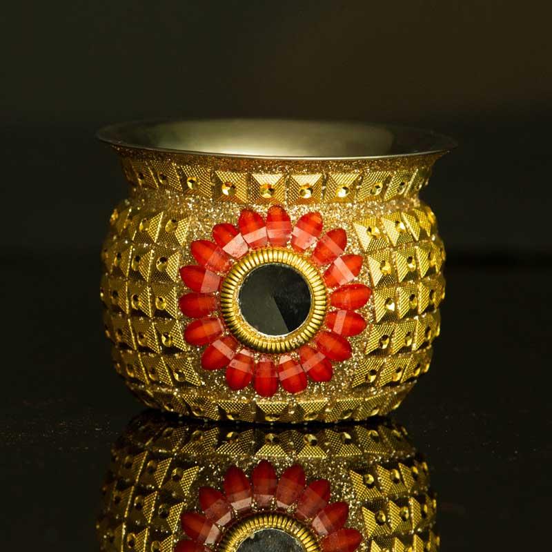Embellished Thali Set - Golden & Red