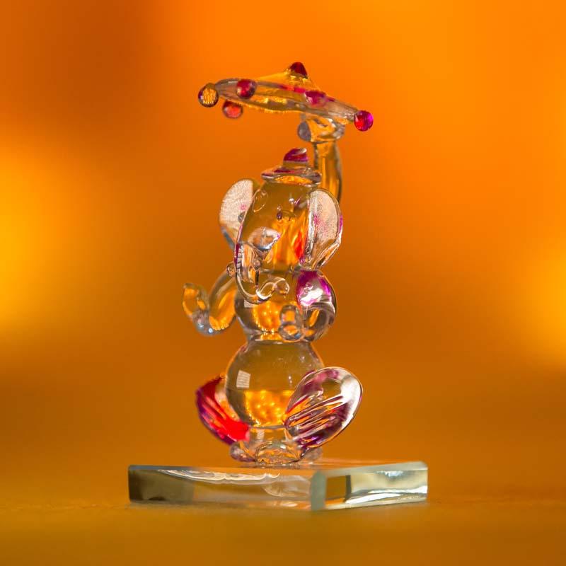 Auspicious Ganesh Glass Idol in Purple with Umbrella