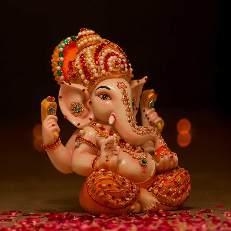Traditional Studded Ganesha Idol
