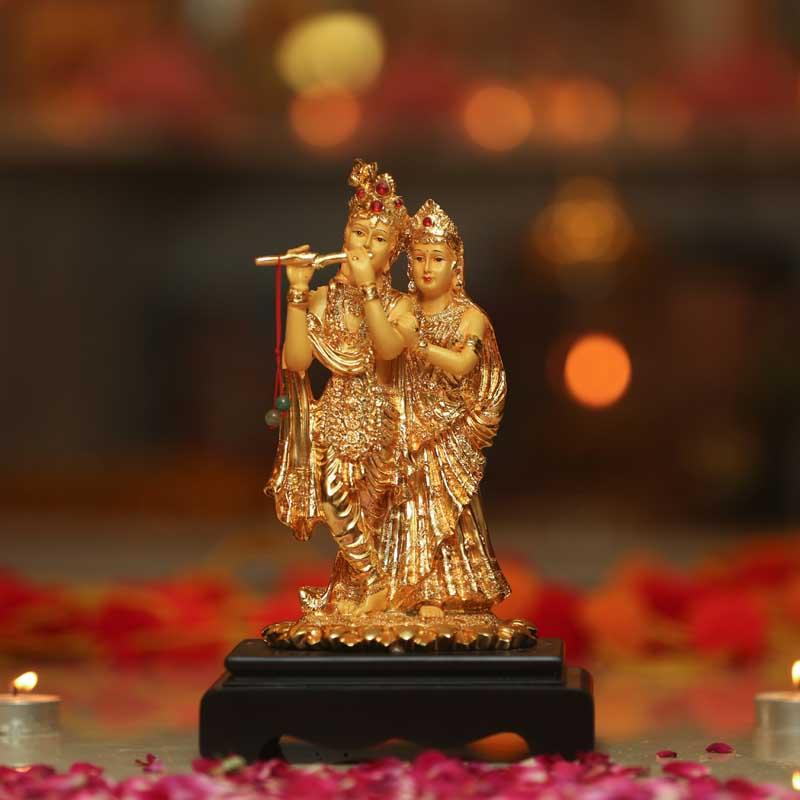 Gorgeous Radha Krishna Golden Statue