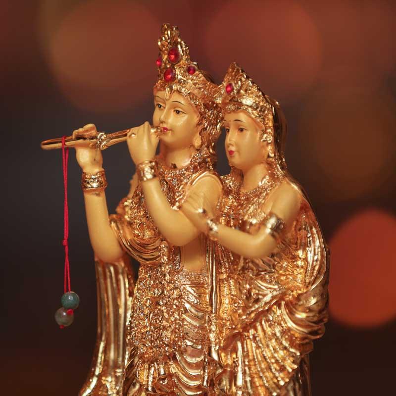 Gorgeous Radha Krishna Golden Statue