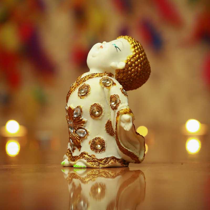 Pristine White and Gold Laughing Buddha (Set of 4)