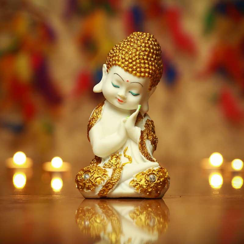 Pristine White and Gold Laughing Buddha (Set of 4)
