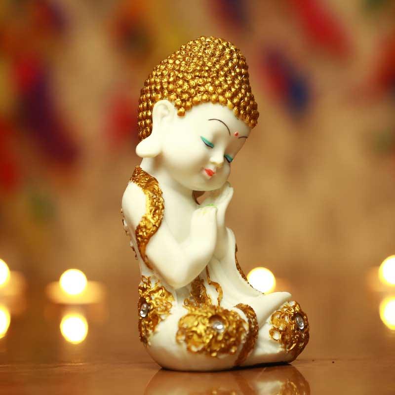 Pristine White and Gold Laughing Buddha (Set of 4)