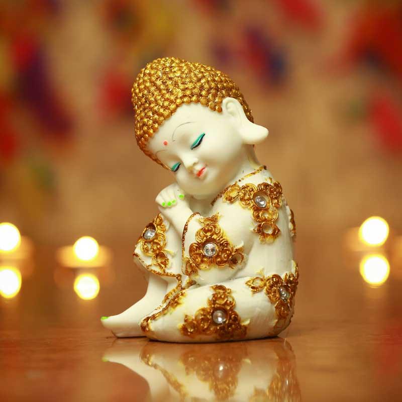 Pristine White and Gold Laughing Buddha (Set of 4)