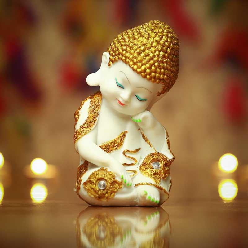 Pristine White and Gold Laughing Buddha (Set of 4)