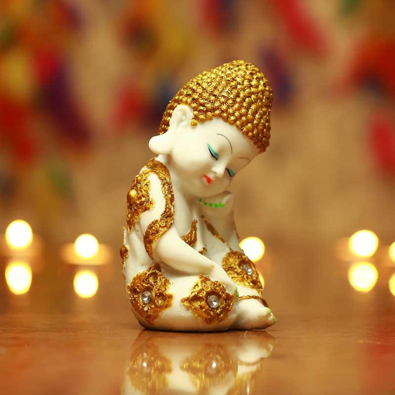 Pristine White and Gold Laughing Buddha (Set of 4)