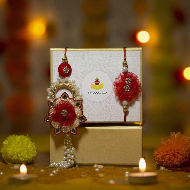 Stunning Pearl Bhaiya Bhabhi Red Rakhi