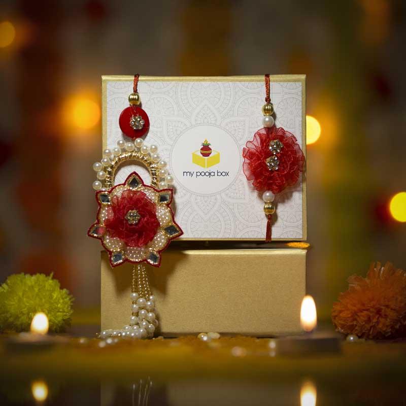 Stunning Pearl Bhaiya Bhabhi Red Rakhi