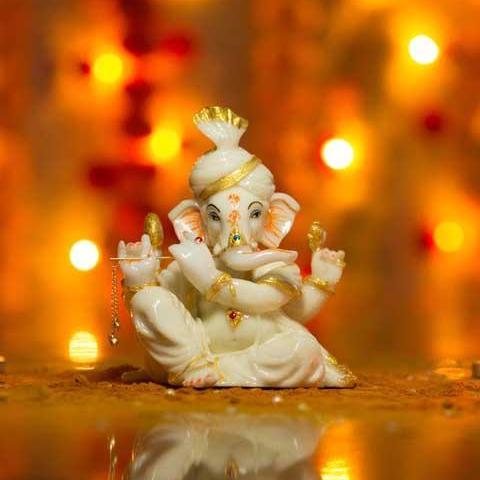 Handcrafted Lord Ganesha Marble Statue with Detachable Flute