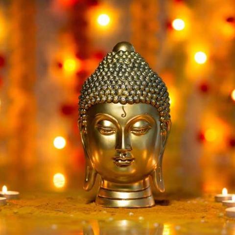 Glorious Golden Meditating Buddha Head Showpiece
