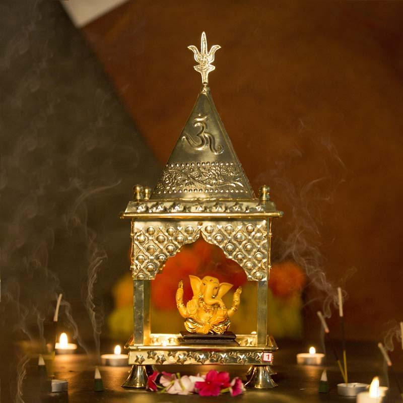 Stunning Handcrafted Traditional Brass Sheet Temple with Trishul