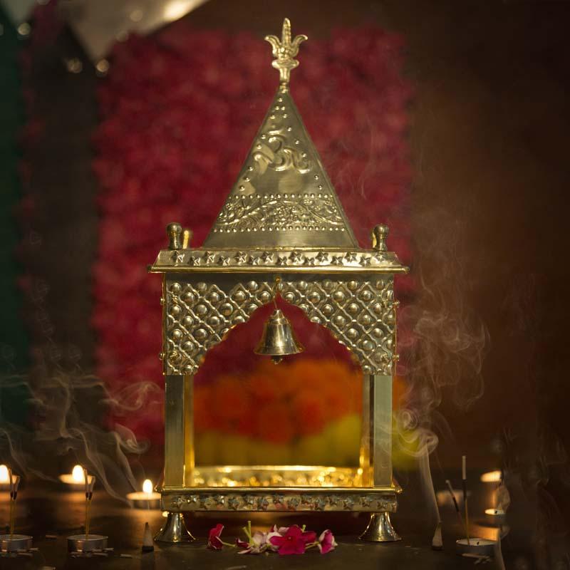 Stunning Handcrafted Traditional Brass Sheet Temple with Trishul