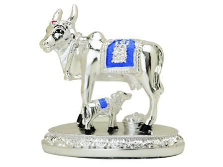 Silver Plated Kamdhenu with Calf