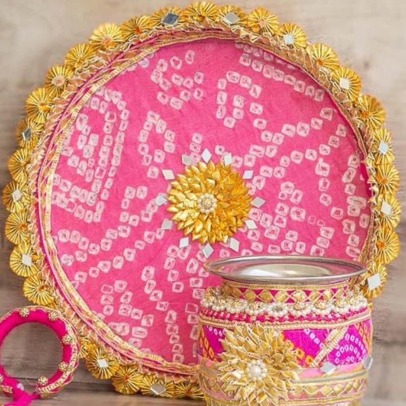 Rani Pink & Gold Pooja Thali