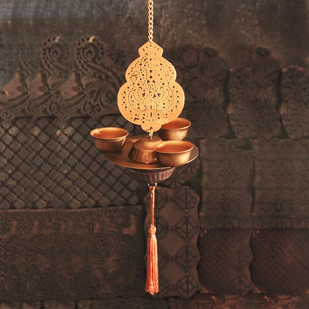Elegant Handcrafted Copper Trinity Diya Tlight Holder Hanging