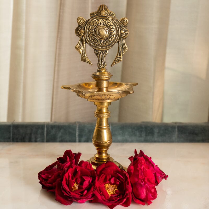 Pair of Brass Shankh Chakra Standing Diyas