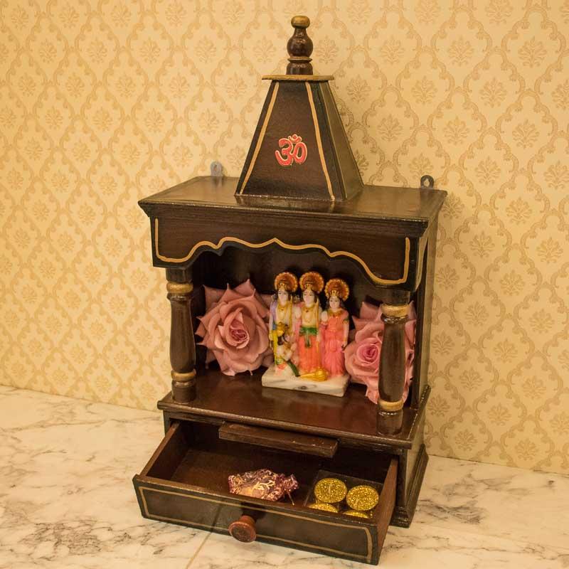 Traditional Wooden Brown Mandir