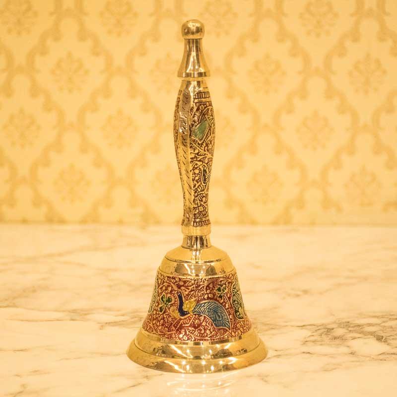 Peacock Design Red Brass Pooja Bell