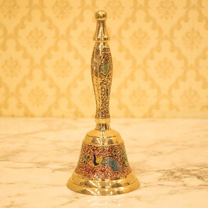 Peacock Design Red Brass Pooja Bell