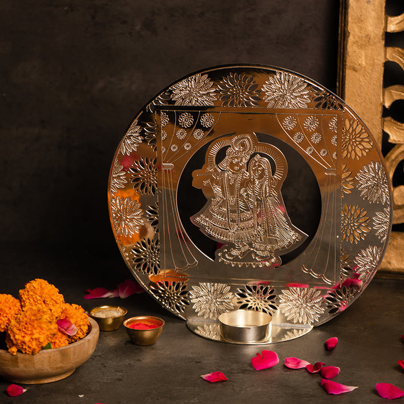 Silver Plated Radha Krisha Tealight Holder